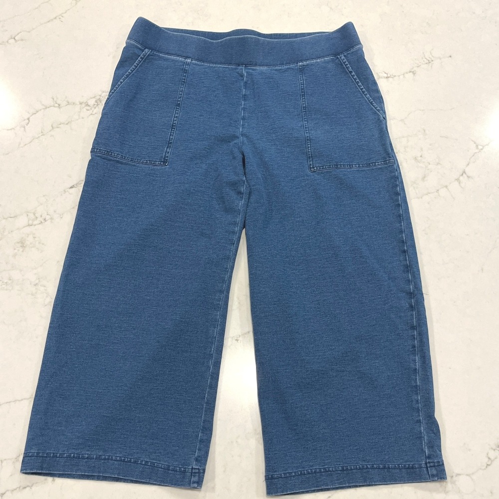 Pure J Jill Indigo Knit Wide Leg Crop Pants Petite M MP Blue Stretch Coastal